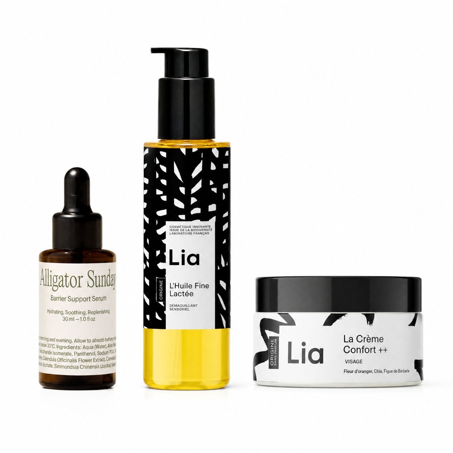 Clean skincare Barrier Support routine with oil cleanser niacinamide serum and facial moisturizer