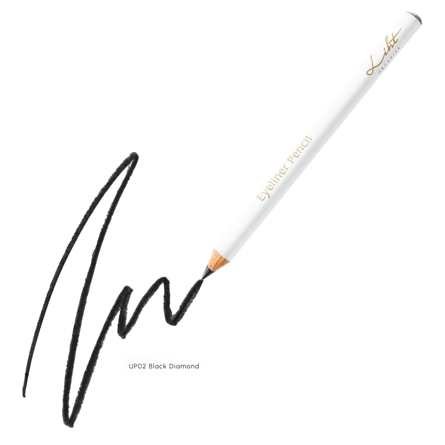 Liht Organics Eyeliner Pencil in black diamond with color swatch, natural organic clean beauty formula available in UAE.