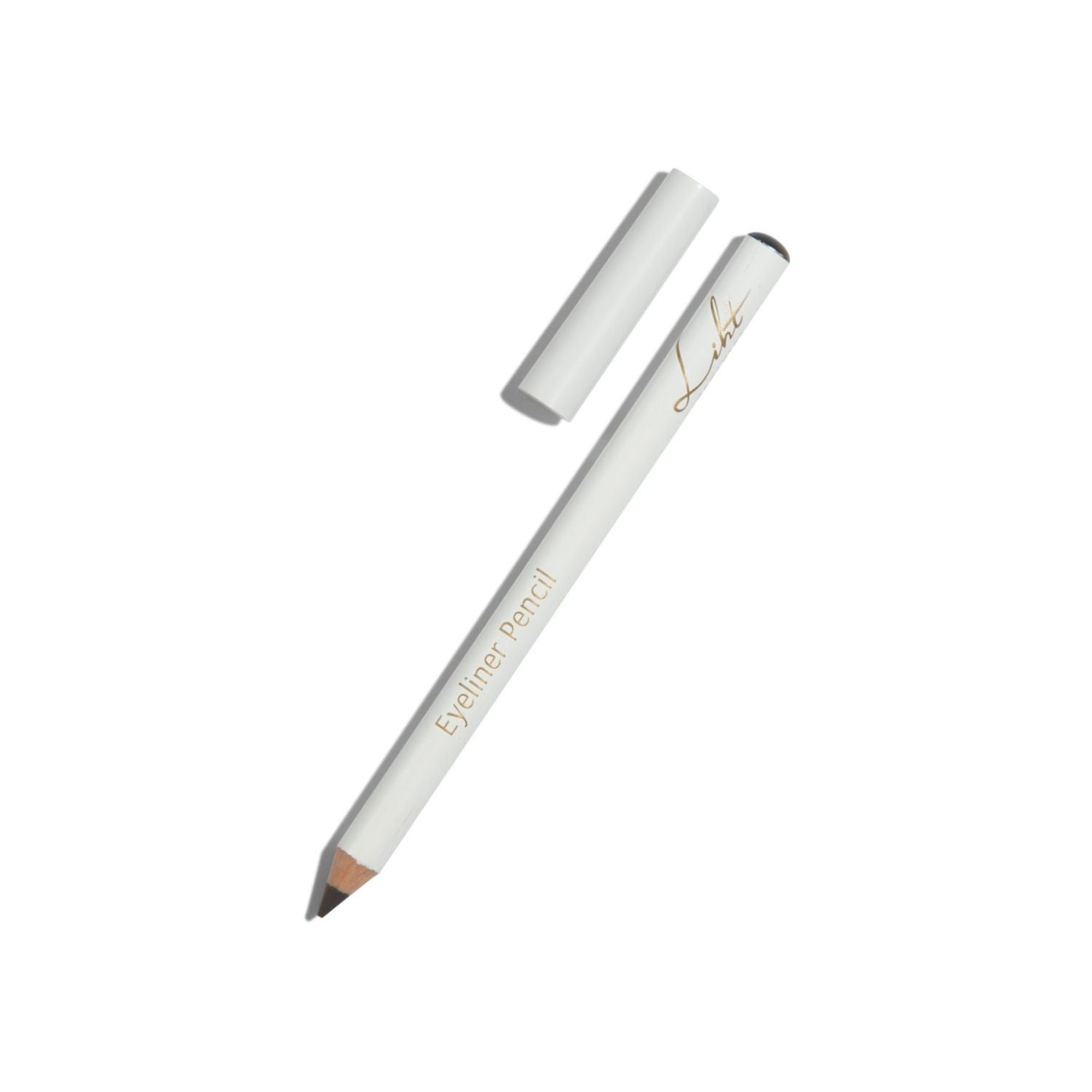 Liht Organics Eyeliner Pencil in brown obsidian with open cap, organic clean beauty formula available in UAE.
