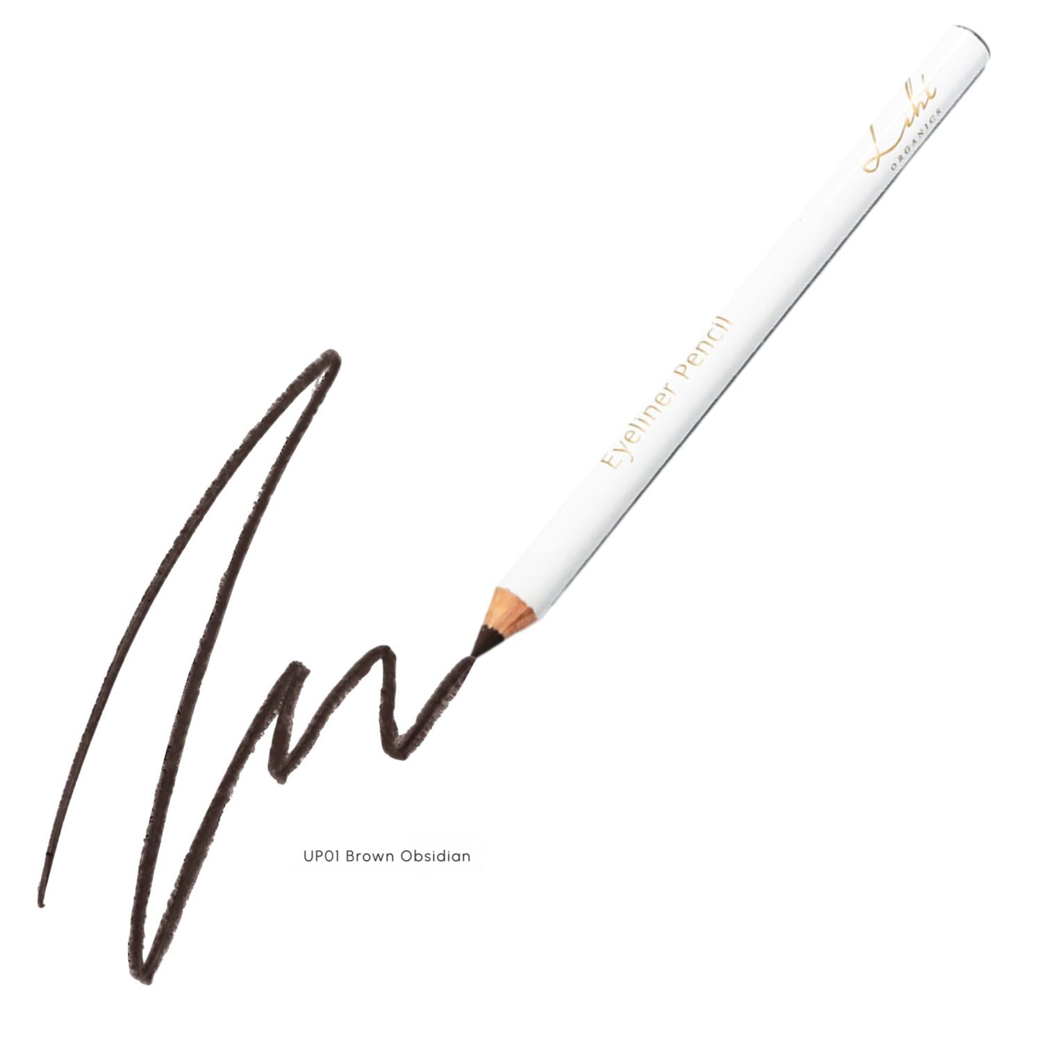 Liht Organics Eyeliner Pencil in brown obsidian with color swatch, natural organic clean beauty formula available in UAE.